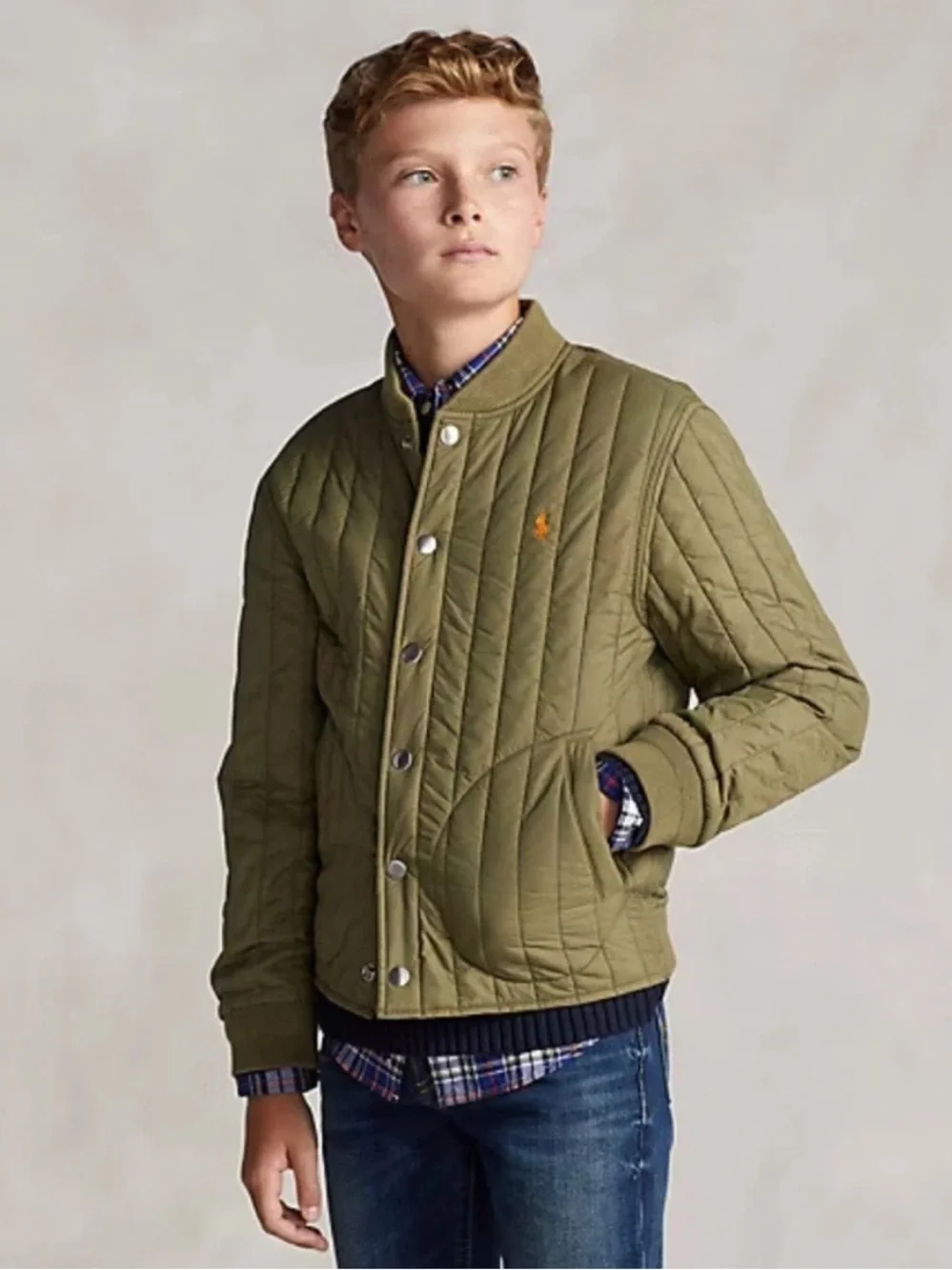 POLO Ralph Lauren Olive Green Water Repellent Baseball Jacket with Orange Pony 8